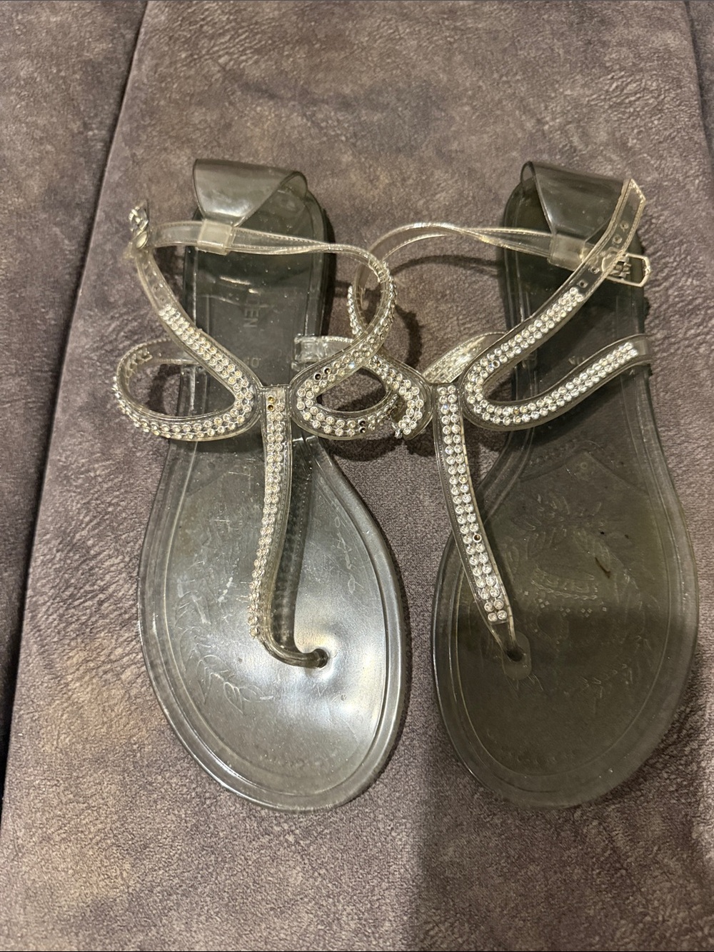 Steve Madden Women's Clear Rhinestone T-Strap Sandals - Silver Embellishment